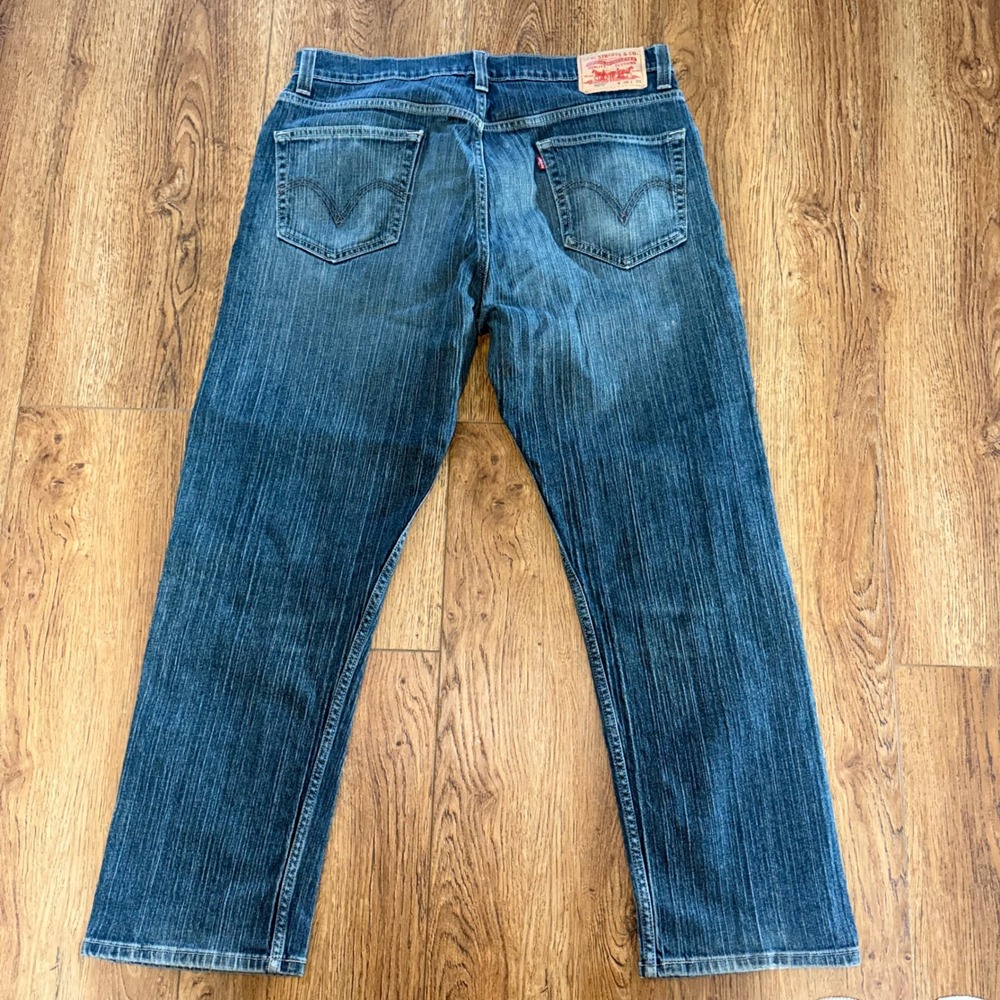 Y2K Levi's 505 Straight Fit Faded Jeans Mens 36x30 Batwing Blue Denim Stretch